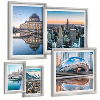 BILDER SET 5er Set - 50x50 cm & 20x30 cm & 40x60 cm Silberner Rahmen - Architektur von Städten am Wasser - Silberfarben, Kunststoff (40/60cm) - TULUP