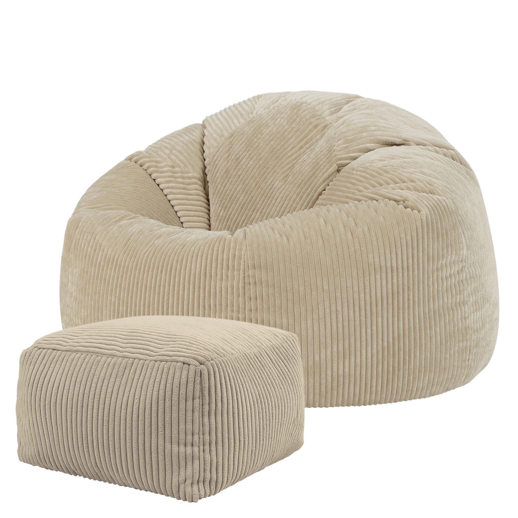 SITZSACK Klassisch + Hocker, Cord - Beige, Kunststoff/Textil (85/50/85cm) - icon