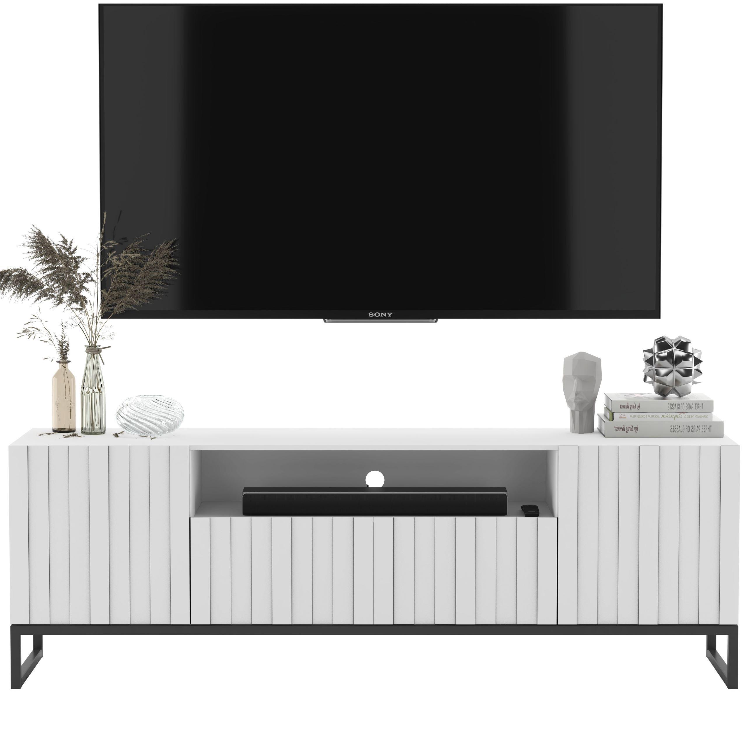 TV-SCHRANK Elpis2 Weiß Matt mit Metallrahmen Glamour 150 cm - Schwarz/Weiß, Holzwerkstoff/Metall (150/51.5/36.5cm) - Meble Lindner