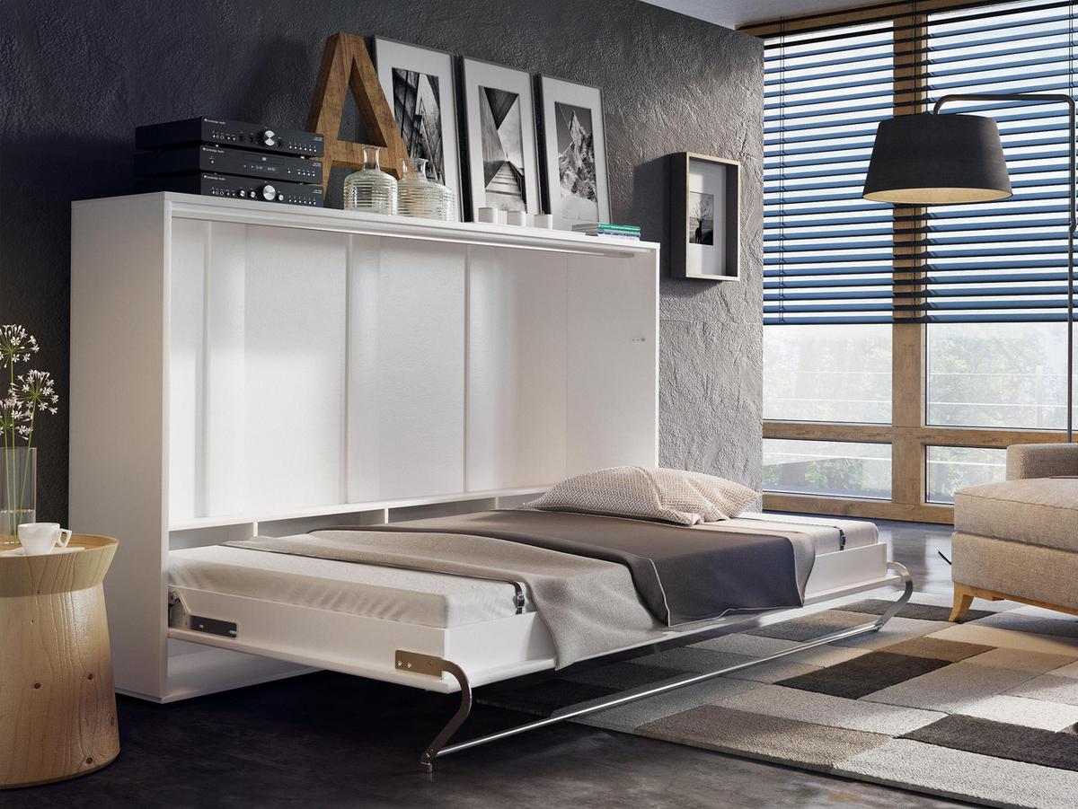 SCHRANKBETT Concept Pro II Horizontal - Weiß Hochglanz, Holzwerkstoff (90/200cm) - MIRJAN24