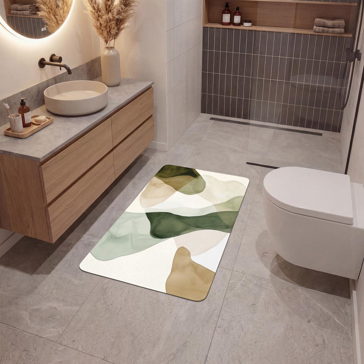 BADEMATTE Japandi - Abstrakt - Grün 60x90 cm - Grün, Textil (60/90cm) - OnlyWow