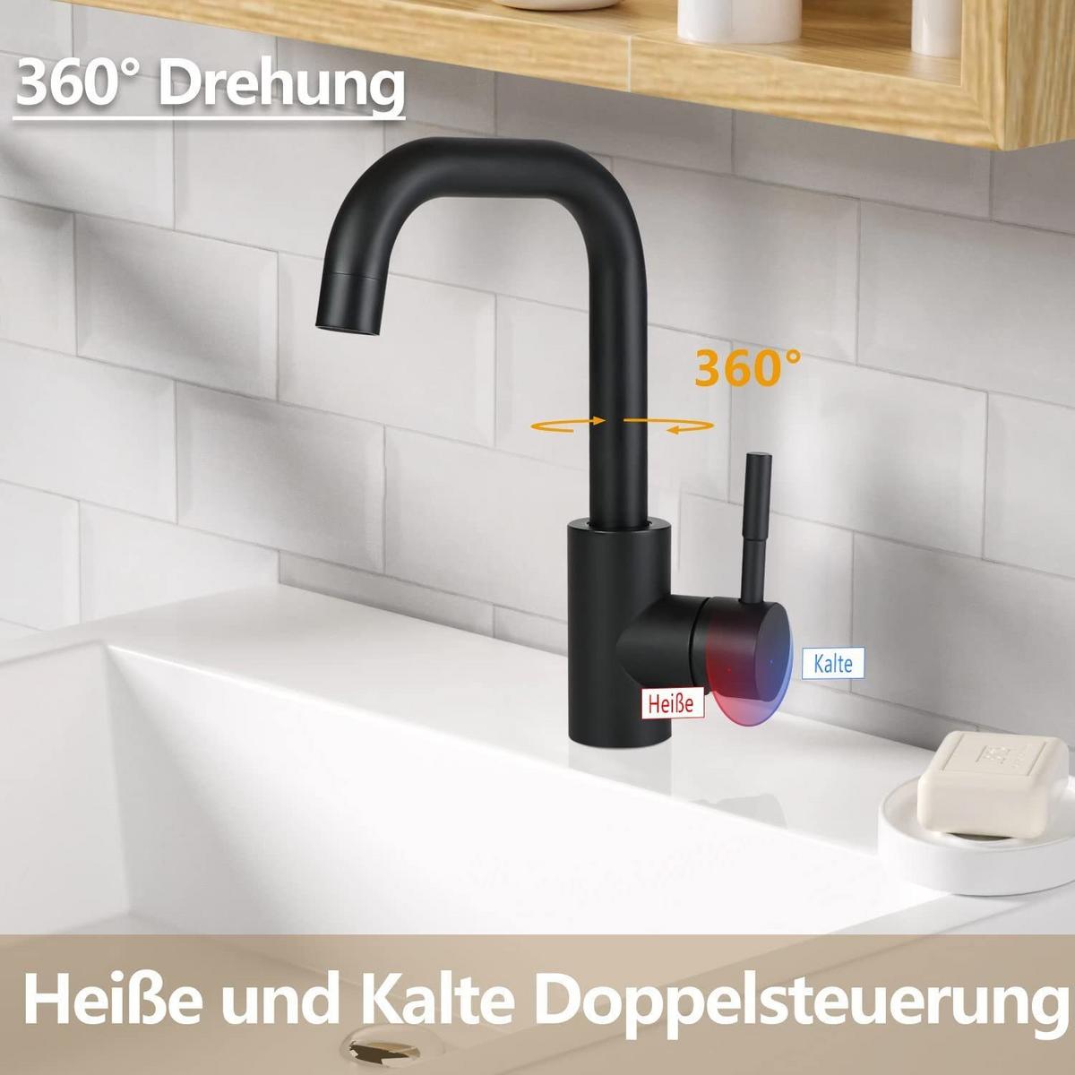 WASCHTISCHARMATUR NORA 24/6/24 cm - Schwarz, Metall (6/24/24cm) - Nettlife