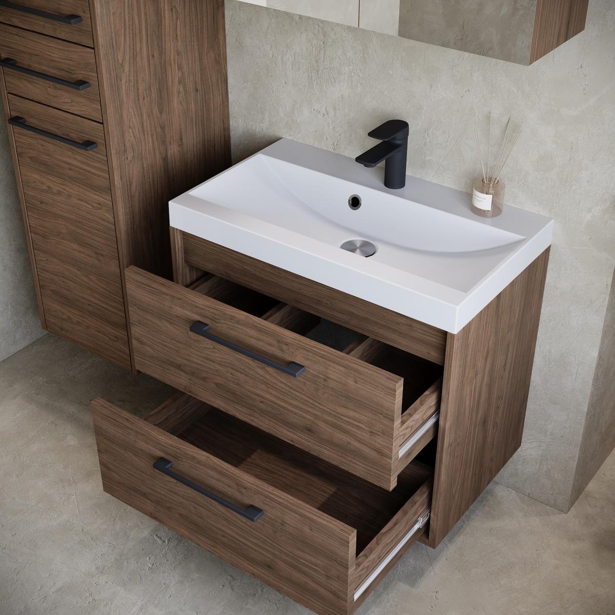 BADMÖBEL-SET Florence 4 Teile Walnuss Braun - 60 x 35 x 51 cm - Eichefarben, Holz (60/51/35cm) - Badplaats