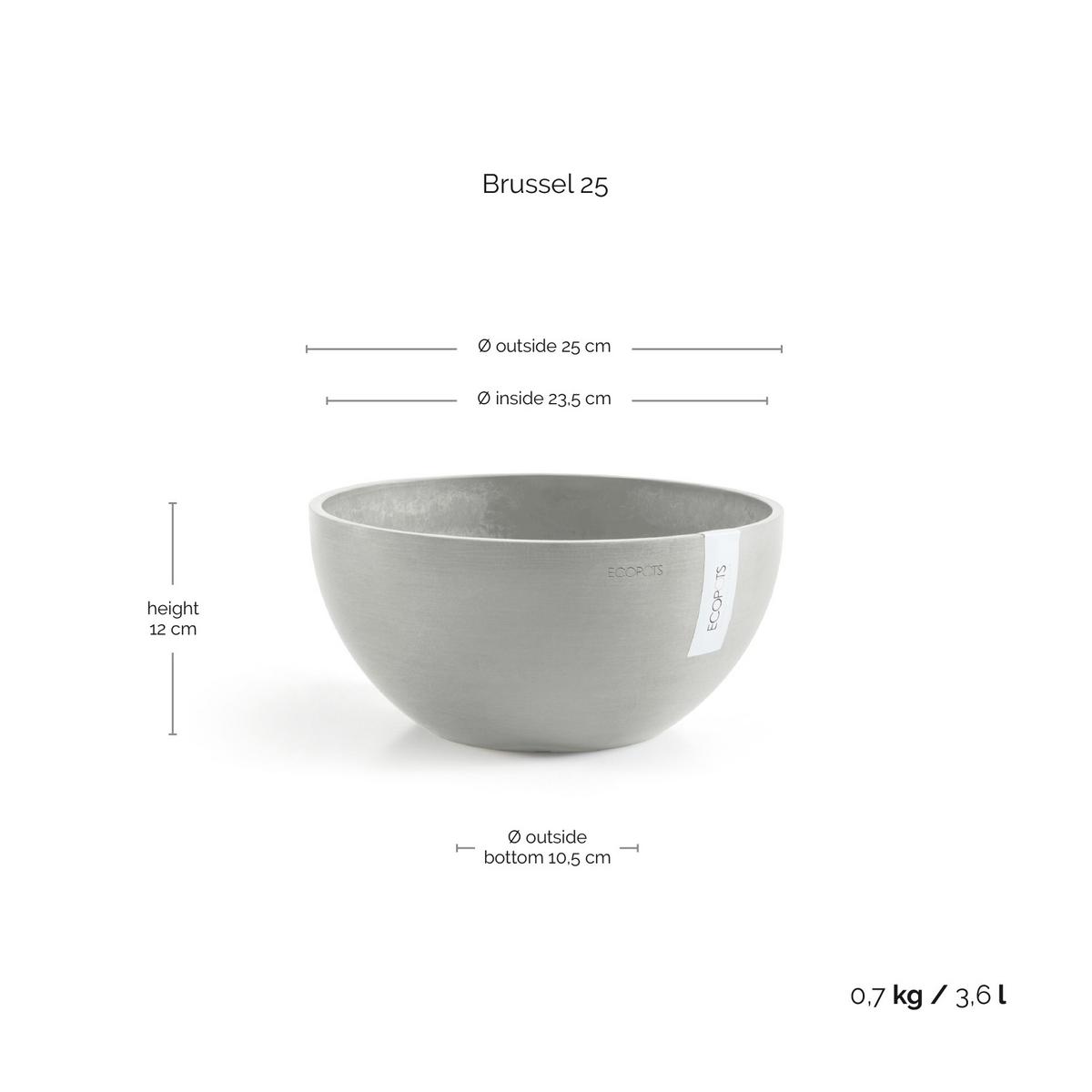 BLUMENTOPF Brussels 25/12 cm Hellgrau - Hellgrau, Kunststoff (25/12cm) - Ecopots
