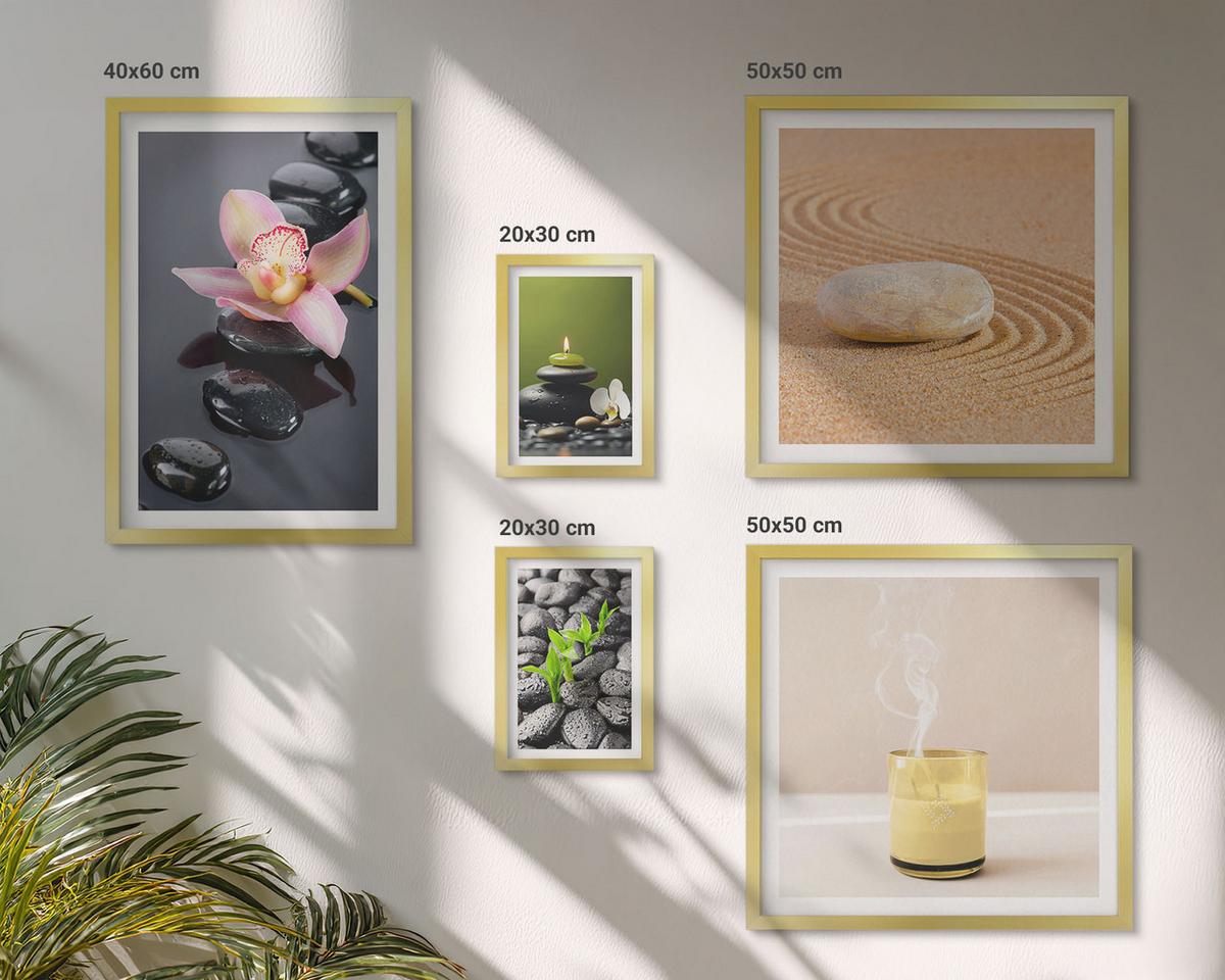 BILDER SET 5er Set - 50x50 cm & 20x30 cm & 40x60 cm Goldrahmen - Der Frieden der Natur mit Buddha - Goldfarben, Kunststoff (40/60cm) - TULUP