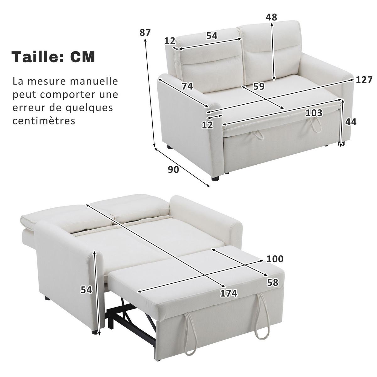 SCHLAFSOFAS mit abnehmbaren Kissen und verstellbarer Rückenlehne - Beige, Holzwerkstoff/Textil (127/87/90cm) - Urban Meuble