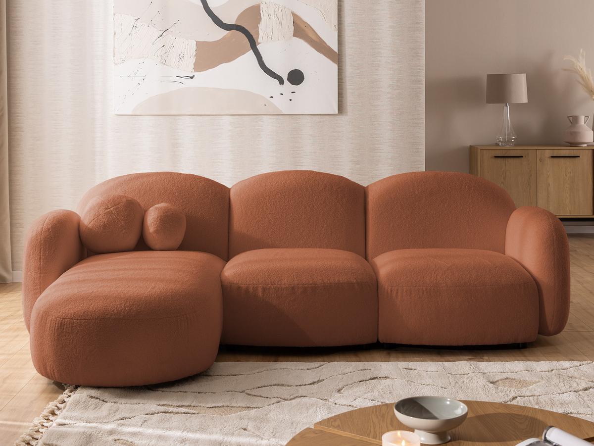 ECKSOFA Nuvola mit abgerundetem Design Terrakotta Bouclé-Stoff - Ottomane Links - Terracotta/Schwarz, Holz/Kunststoff (268/146cm) - S-Style Möbel