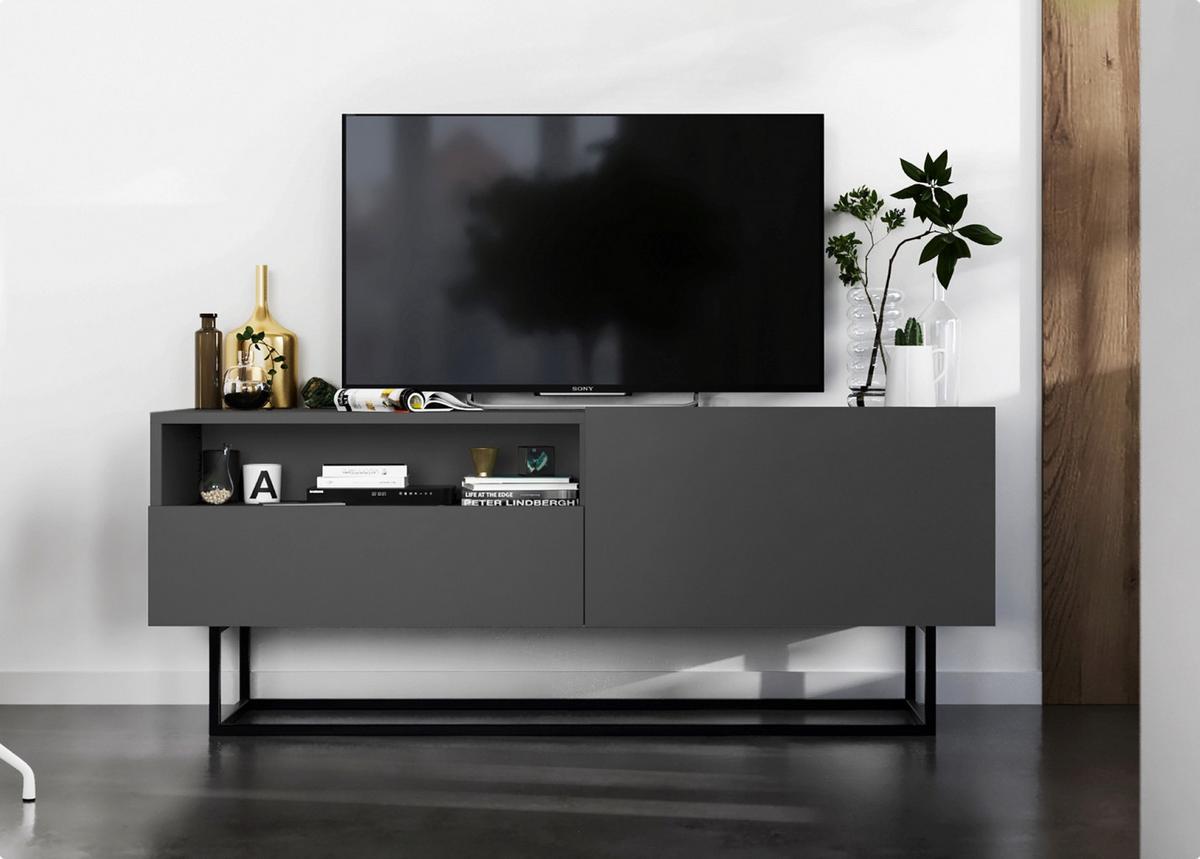 TV-SCHRANK Enjoy Grau matt mit Metallrahmen Schublade 120 cm - Schwarz/Grau, Holzwerkstoff/Metall (120/46/35cm) - Meble Lindner
