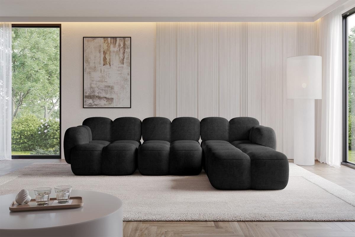ECKSOFA modulares Sofa Rechts Miko-L2 302x205x75 Schwarz Velours - Schwarz, Holzwerkstoff/Kunststoff (302/205cm) - ALTDECOR