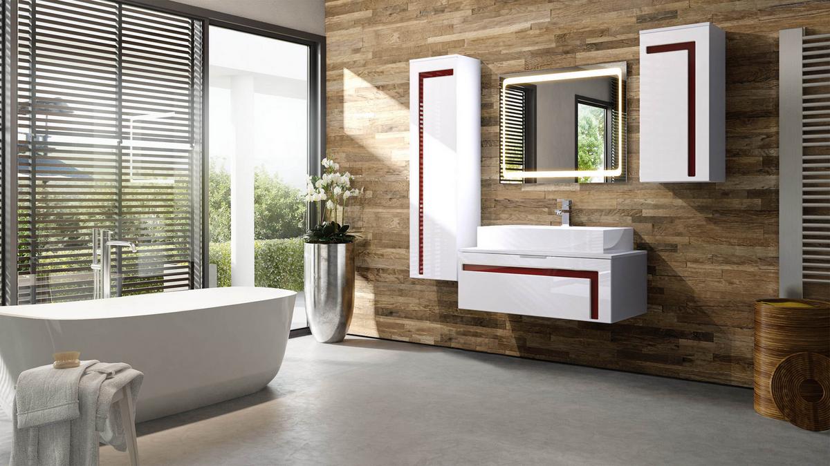 BADMÖBELSET Aloha Absetzungen in Bordeaux Hochglanz - Bordeaux, Holzwerkstoff (200/193/51cm) - Vladon