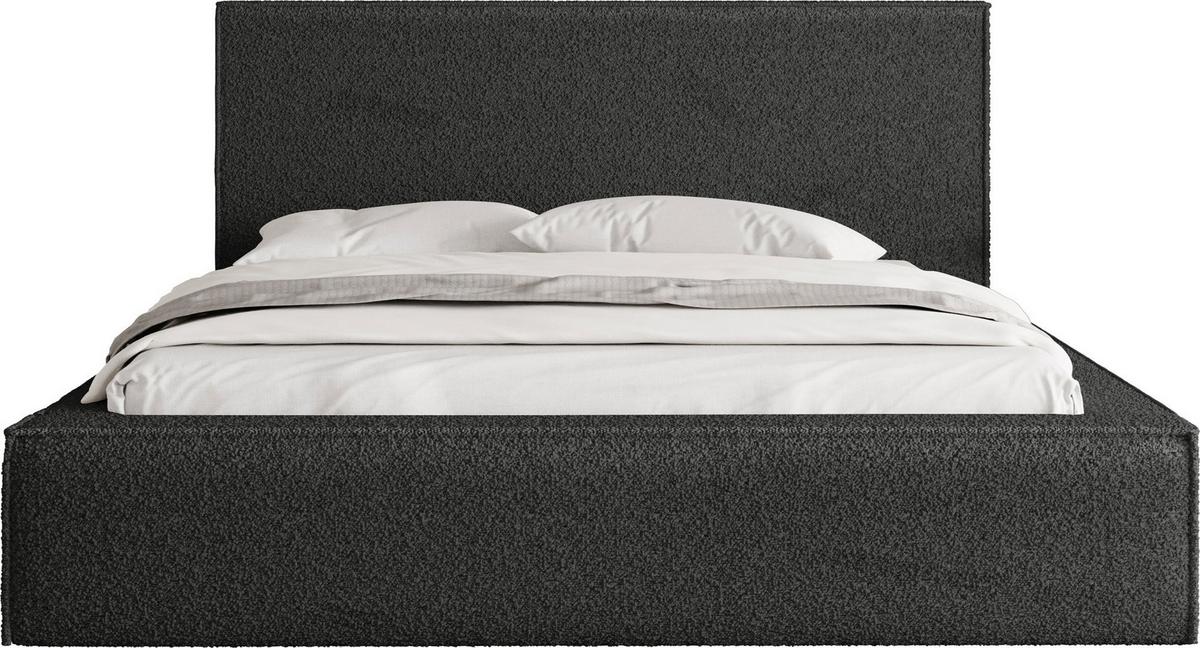 POLSTERBETT Terra mit Bettkasten, Schwarz Boucle 120x200 cm - Birkefarben/Schwarz, Holzwerkstoff/Kunststoff (120/200cm) - WFL GROUP