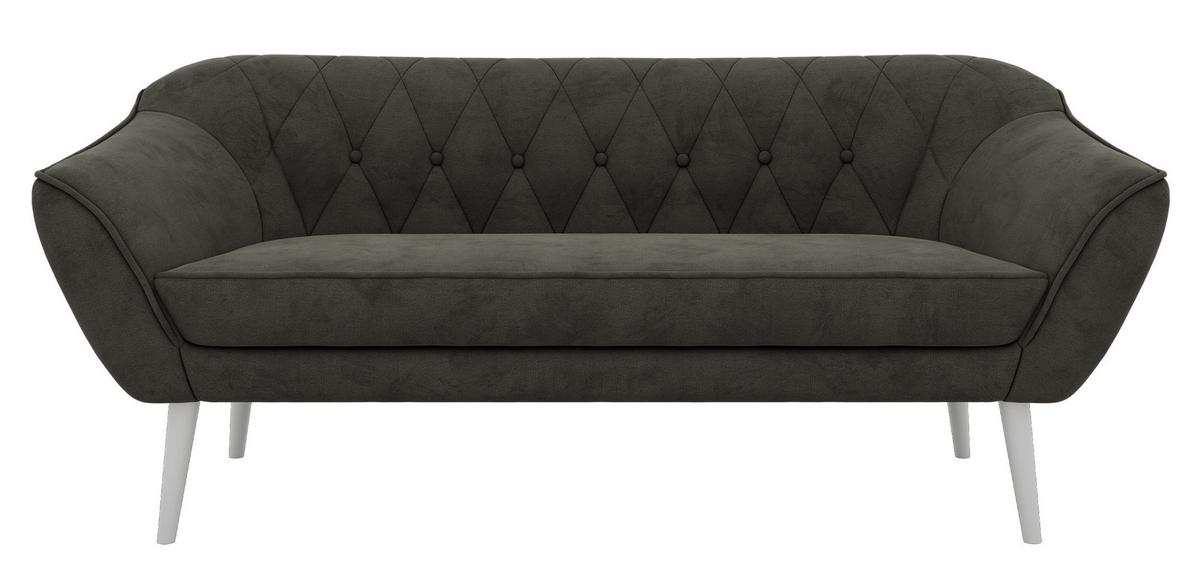 3-SITZER-SOFA PIRS - Dunkelgrau Velvet - Weiße Beine - Dunkelgrau/Weiß, Holzwerkstoff/Textil (180/75/74cm) - MKS