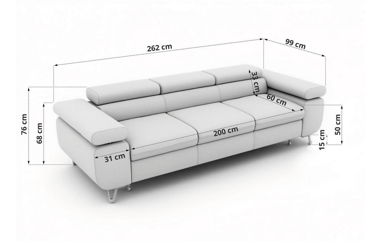 3-SITZER SOFA PETER mit Schlaffunktion - Beige Cord - Beige/Creme, Textil/Metall (262/76/99cm) - MKS