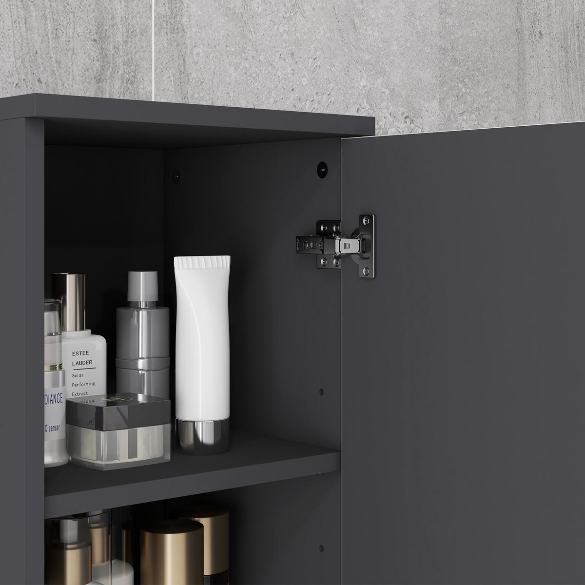 BADEZIMMERSCHRANK schmal, Hochschrank mit Verstellbar Regal, 2 offenen Fächern - Dunkelgrau, Holzwerkstoff (30/183/30cm) - Kleankin
