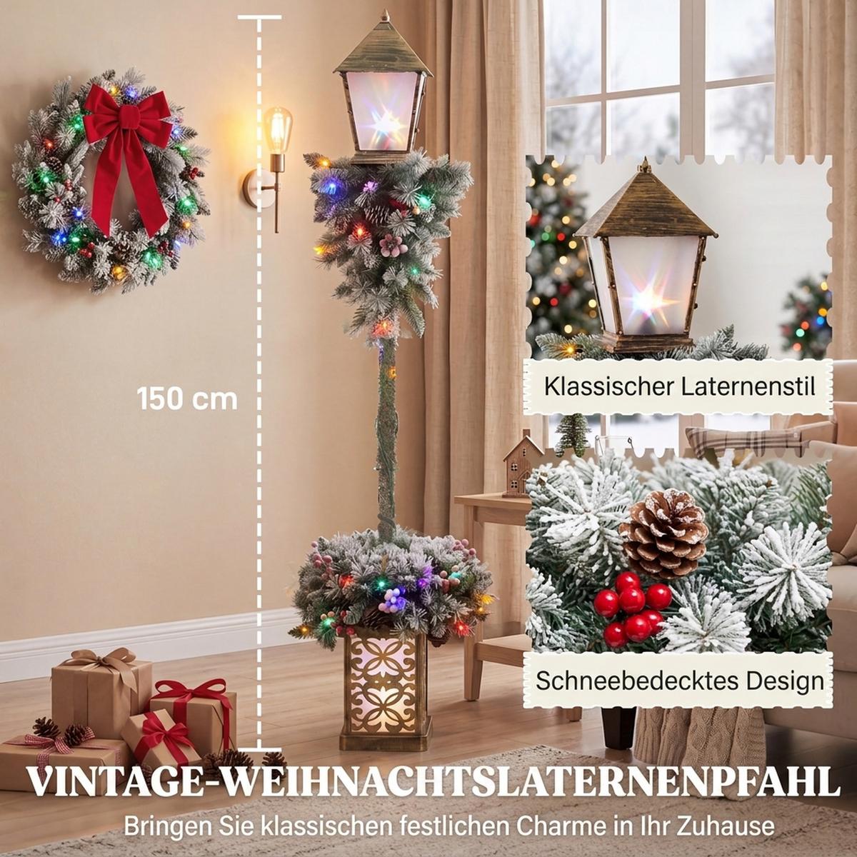 WEIHNACHTSLATERNE Metall Kunststoff Grün Weiß - Grün, Metall (43/43/150cm) - Outsunny