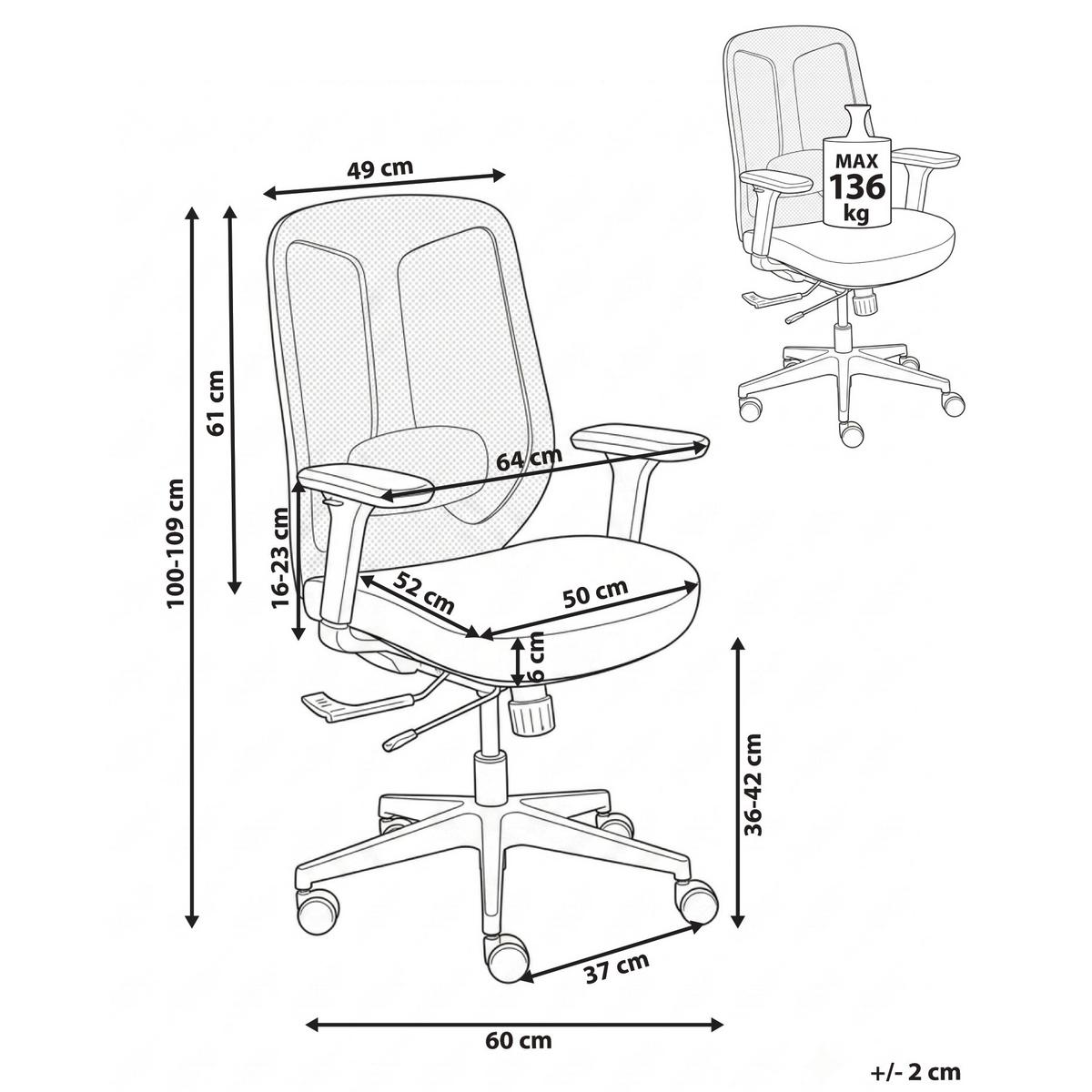 BÜROSTUHL Stoff Grau Zelar - Dunkelgrau/Grau, Textil (64/115/60cm) - Beliani