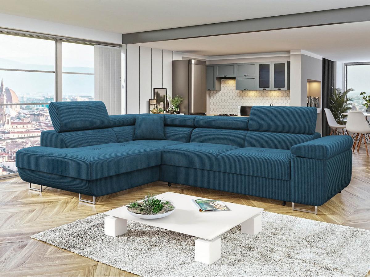 ECKSOFA Torezio Cord, Seite: Links - Blau, Holz/Textil (274/203cm) - MIRJAN24