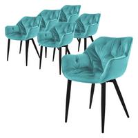 ESSZIMMERSTÜHLE 6er Set Petrol Samt - Blau/Schwarz, Metall (67/83/59cm) - ML-DESIGN