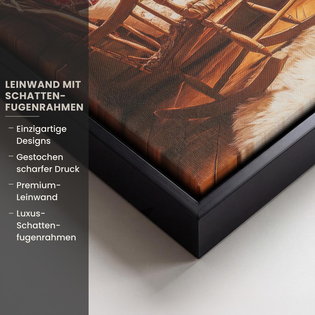 LEINWAND Bilder mit Rahmen - Winter - Weihnachten - Zuhause - Kamin - 40x30 - Bernsteinfarben, Textil (40/30cm) - MuchoWow