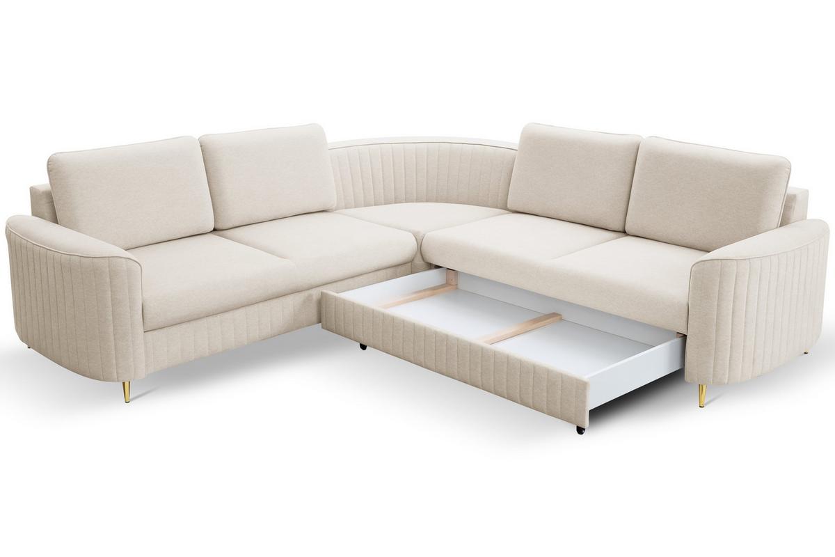 ECKSOFA VELA L-S Beige Velours-Stoff mit Schlaffunktion - Beige, Holz (251/251cm) - MASSENO