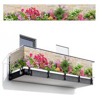 BALKON-SICHTSCHUTZ Blumen - Pflanzen - Blätter - Steine Groß 500x90 cm - Pink, Kunststoff (500/90cm) - MuchoWow