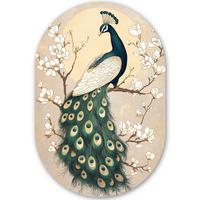 WANDBILD Pfau - Zweig - Blumen Deko Groß 80x120 cm - Champagner, Kunststoff (80/120cm) - MuchoWow