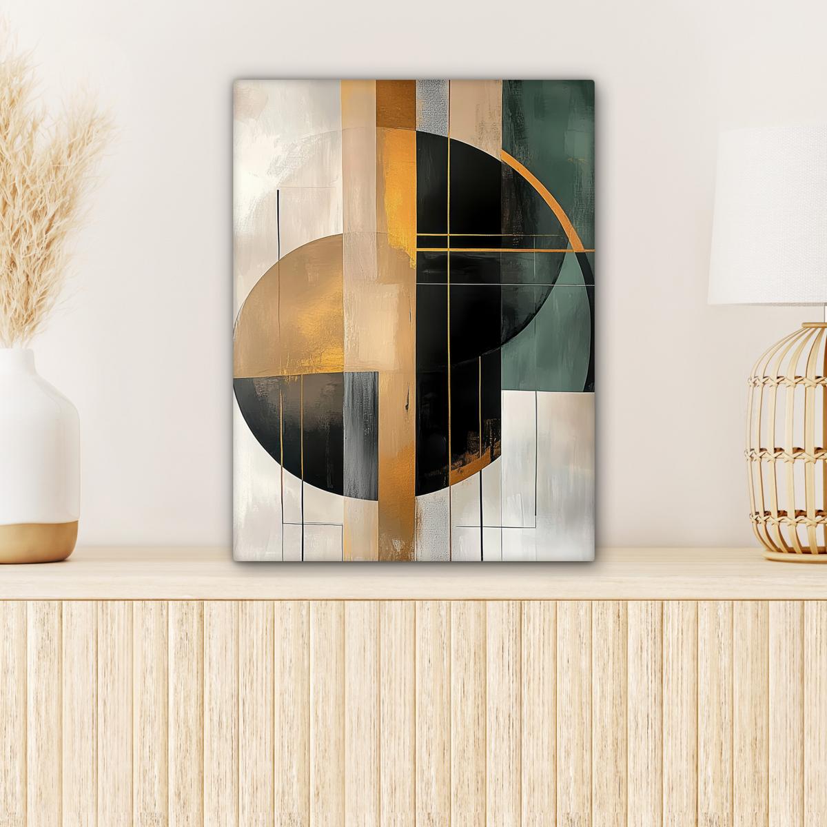 LEINWANDBILD Abstrakt - Gold - Bronze - Grün - Formen - Modern Room Decor 30x40 cm - Multicolor, Textil (30/40cm) - MuchoWow