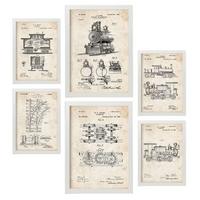 POSTER Set Mit 6 Plakaten Mit Zug Patenten Im Vintage Stil A3 & A4 Weißer Rahmen - Weiß, Papier (29/3cm) - Nacnic