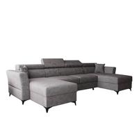 WOHNLANDSCHAFT Ribella Grau 345/180/100 cm mit Schlaffunktion - Hellgrau/Schwarz, Textil/Metall (345/100/180cm) - AX Living