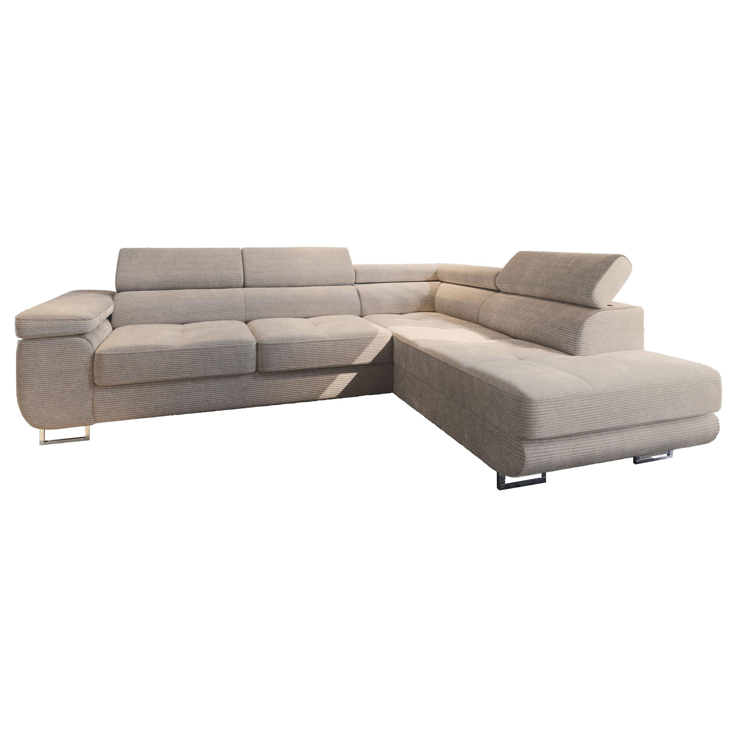 ECKSOFA APIRO R-S Beige Kordstoff mit Schlaffunktion - Beige/Silberfarben, Holz/Textil (276/202cm) - MASSENO