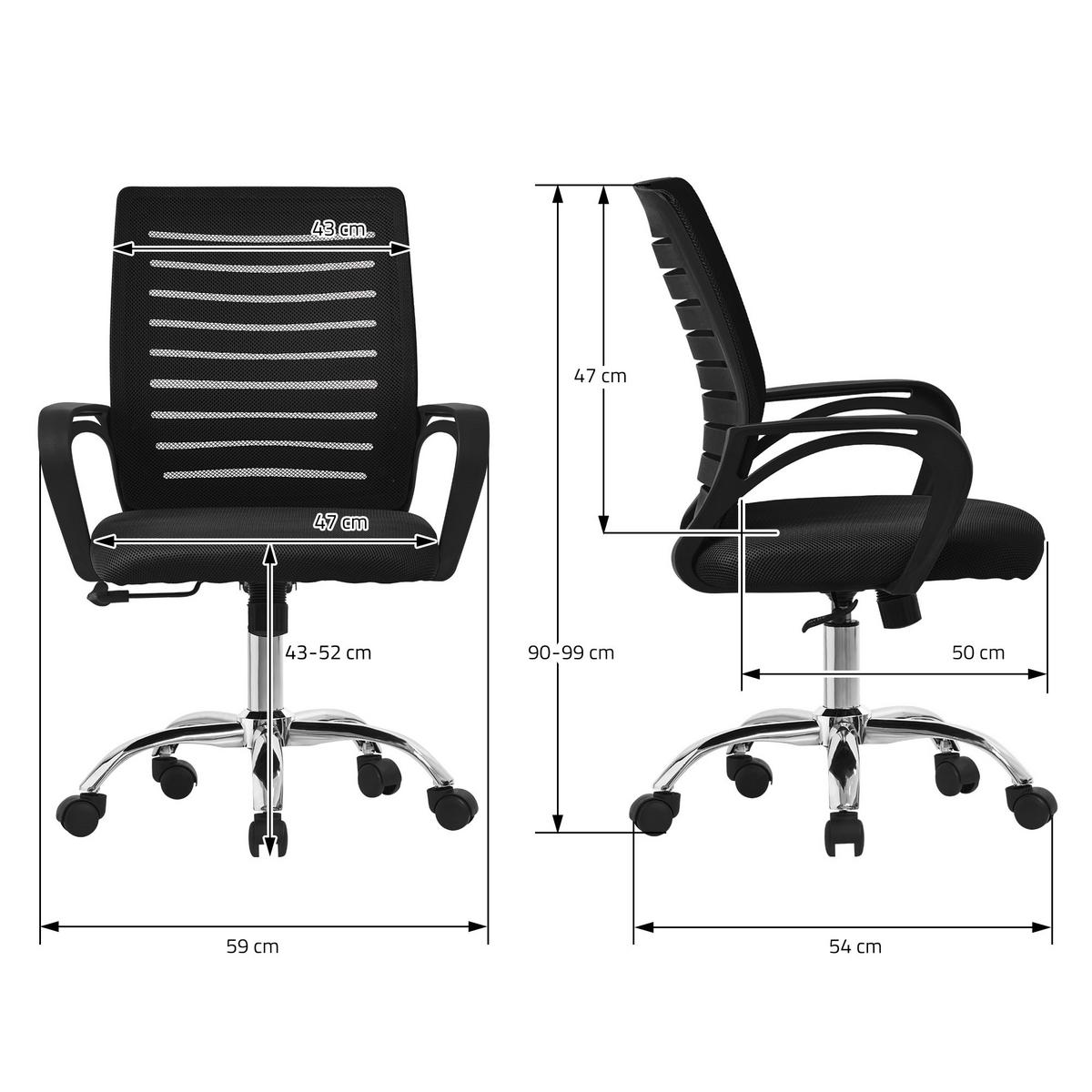 BÜROSTUHL Schwarz - Schwarz, Metall (54/99/59cm) - ML-DESIGN