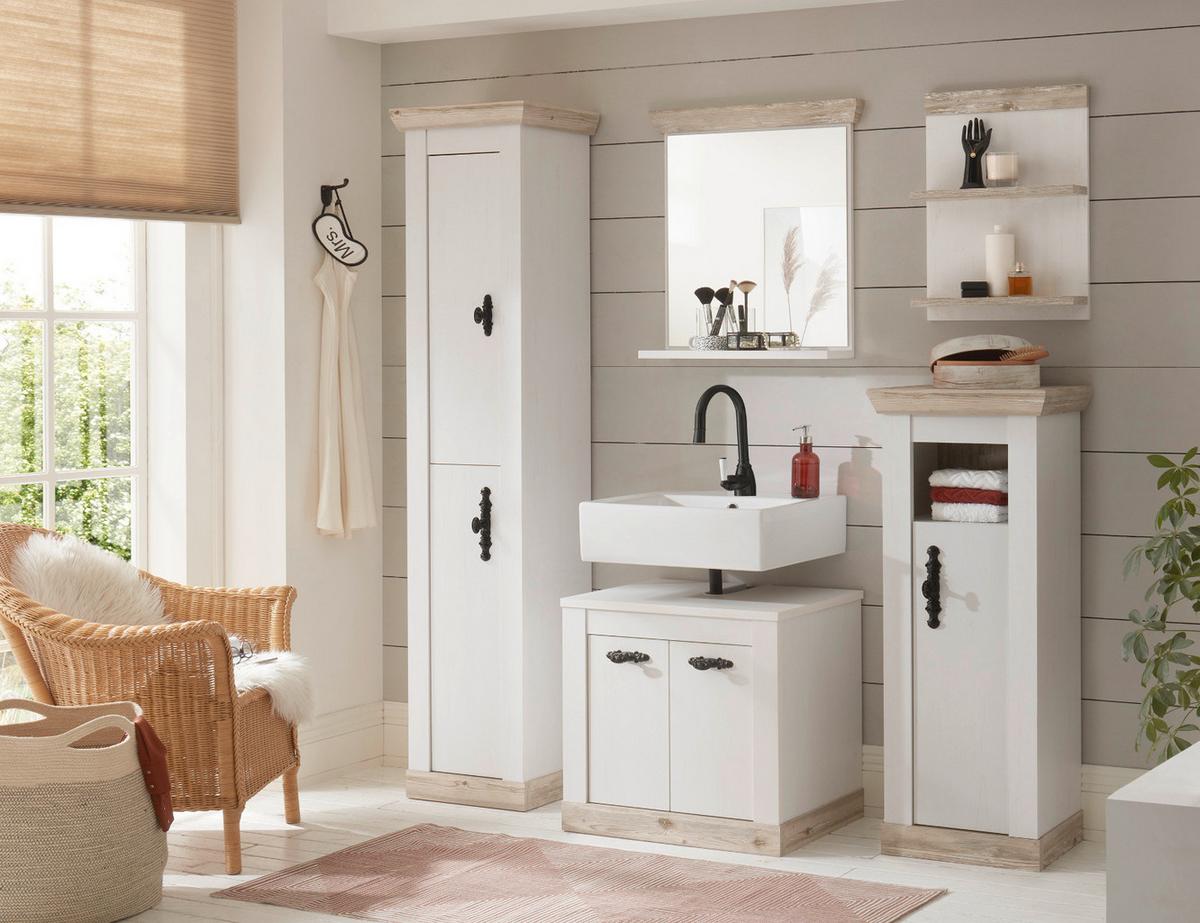 WASCHBECKENUNTERSCHRANK Pinie weiß, Oslo Pinie Landhaus, Badschrank, 60 x 63 cm - Dunkelgrau/Weiß, Holzwerkstoff/Metall (60/63/46cm) - Furn.Design
