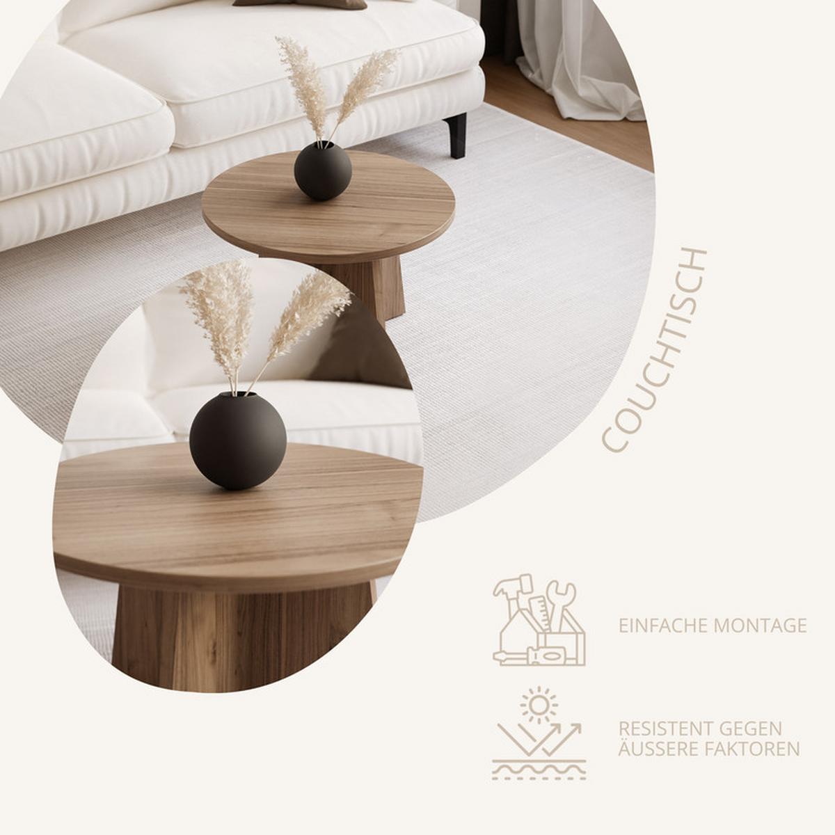 COUCHTISCH BELLAGIO 58/40 cm runden, Kaschmir/Nussbaum - Kaschmir, Holzwerkstoff (58/58/40cm) - Idohome