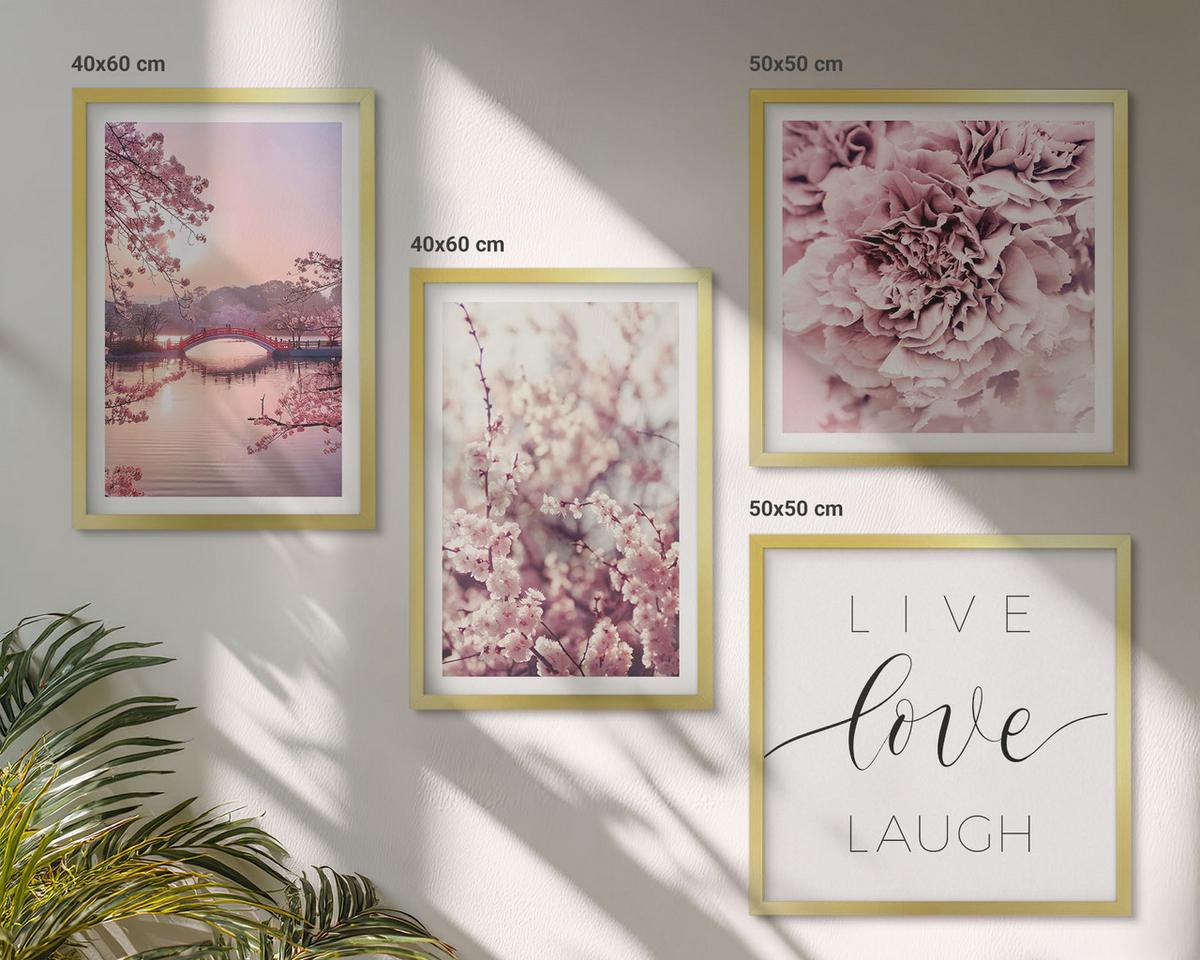 BILDER SET 4er Set - 50x50 cm & 40x60 cm Goldrahmen - Blumenbrücke – Lebensinspiration - Goldfarben, Kunststoff (50/50cm) - TULUP
