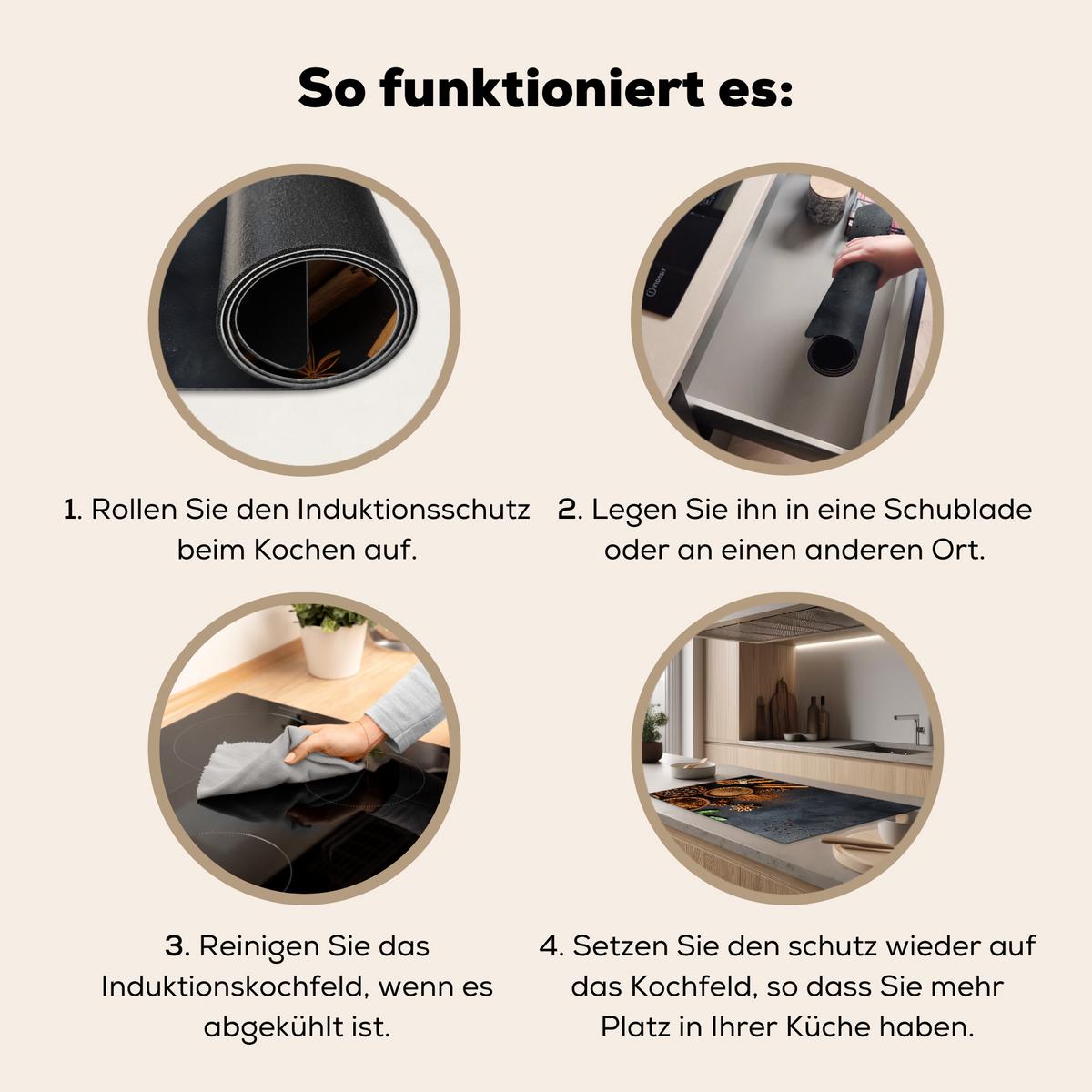 HERDABDECKPLATTE Zimt - Beton - Kaffee - Zimtstangen - Gewürze Induktionsschutz 91.2x52 cm - Mokka, Kunststoff (91.2/52/0.2cm) - MuchoWow
