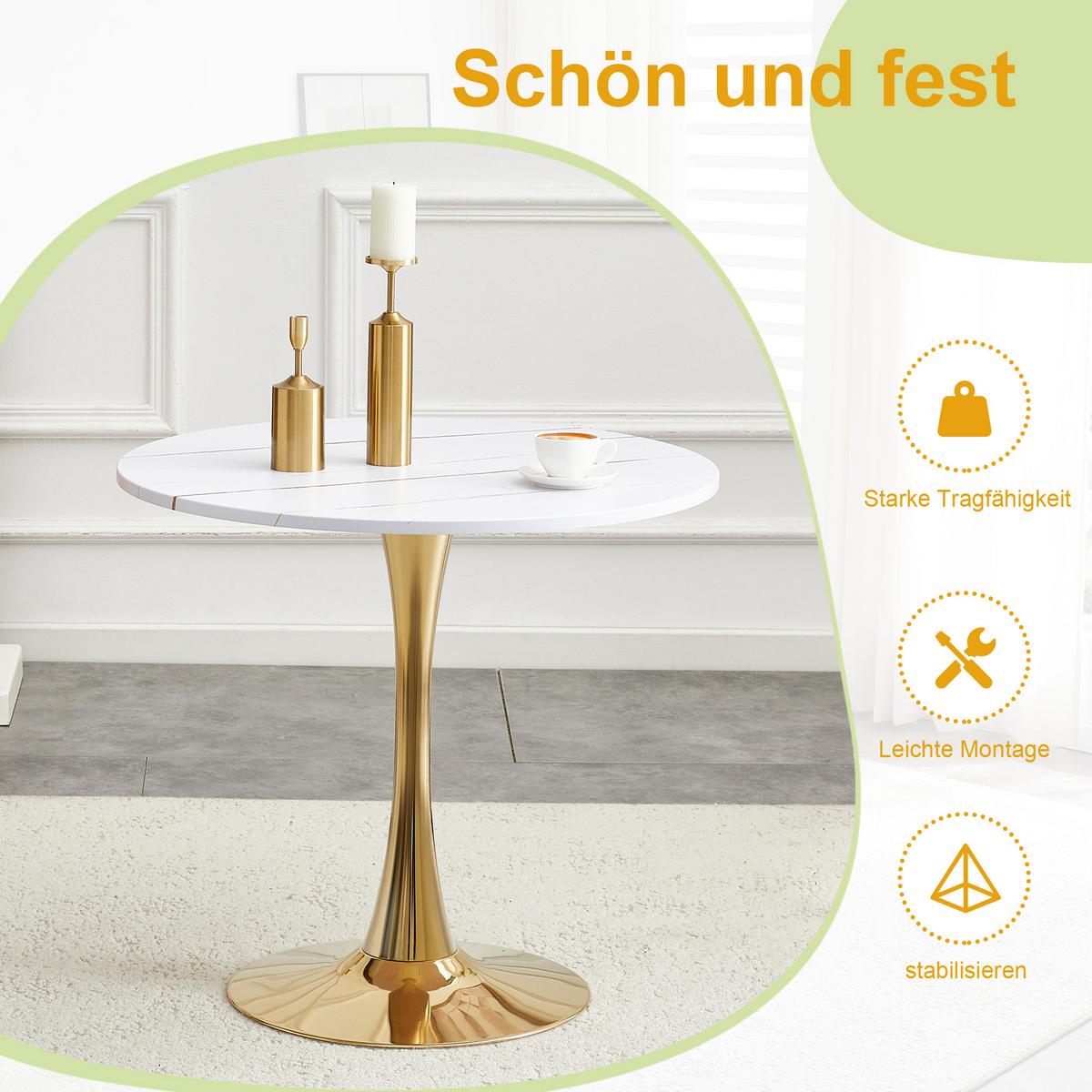 ESSTISCH Rund 80cm Tulpen-Design Weiß Moderner Beistelltisch Metallfuß - Weiß, Holzwerkstoff/Metall (80/80/76cm) - Urban Meuble
