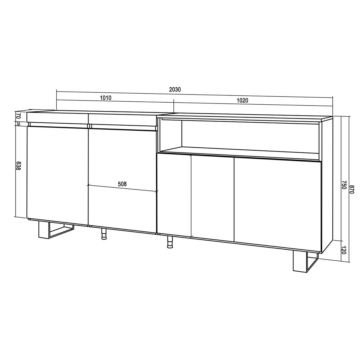 SIDEBOARD eiche, schwarz, 200/35/87cm - Multicolor, Holzwerkstoff (200/87/35cm) - Skraut Home