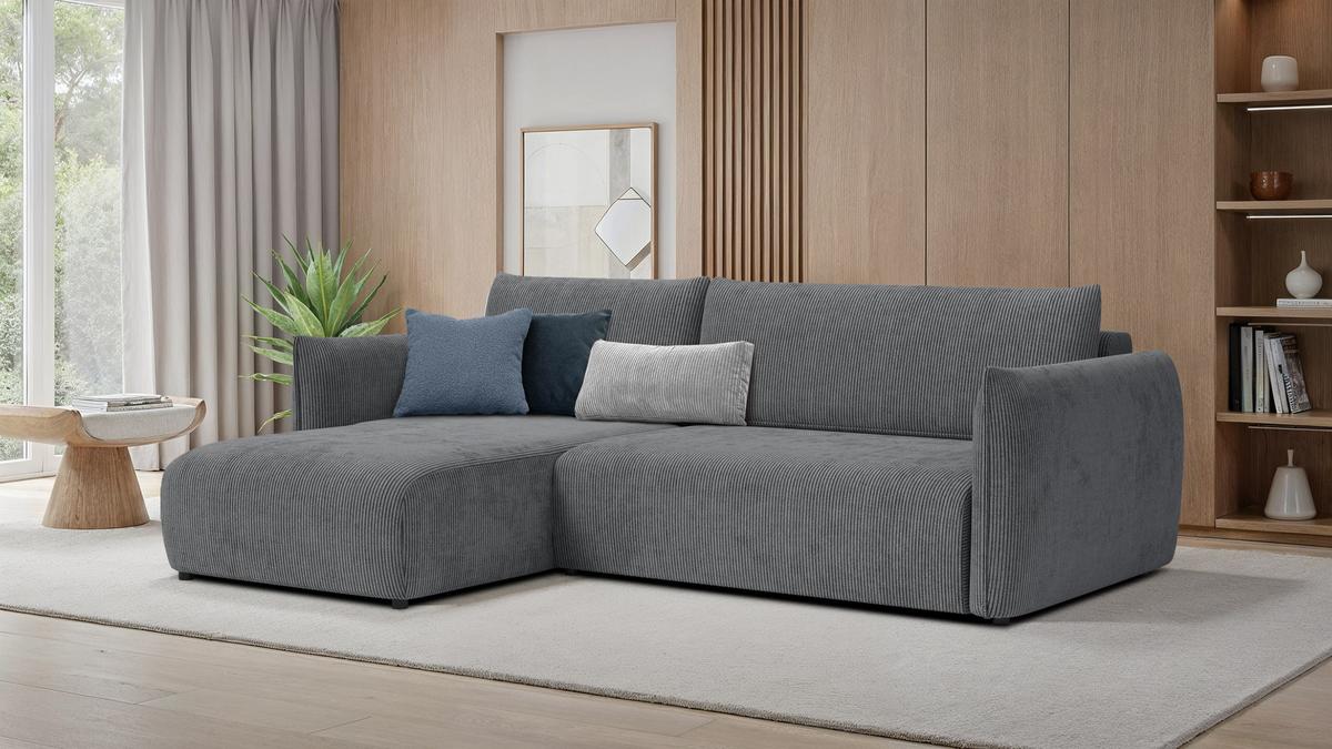 ECKSOFA TAUER 3-Sitzer rechts, dunkelgrau - Dunkelgrau/Schwarz, Holz/Textil (248/173cm) - Wozimo