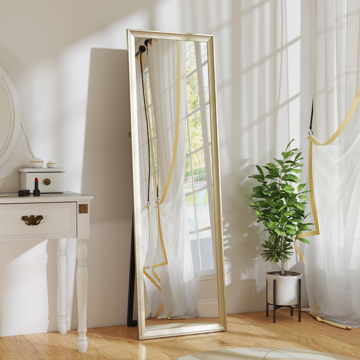 GANZKÖRPERSPIEGEL 160 x 50 cm Rechteckig Standspiegel mit Metalloptik Gold - Goldfarben, Kunststoff (50/160/4cm) - HOMCOM