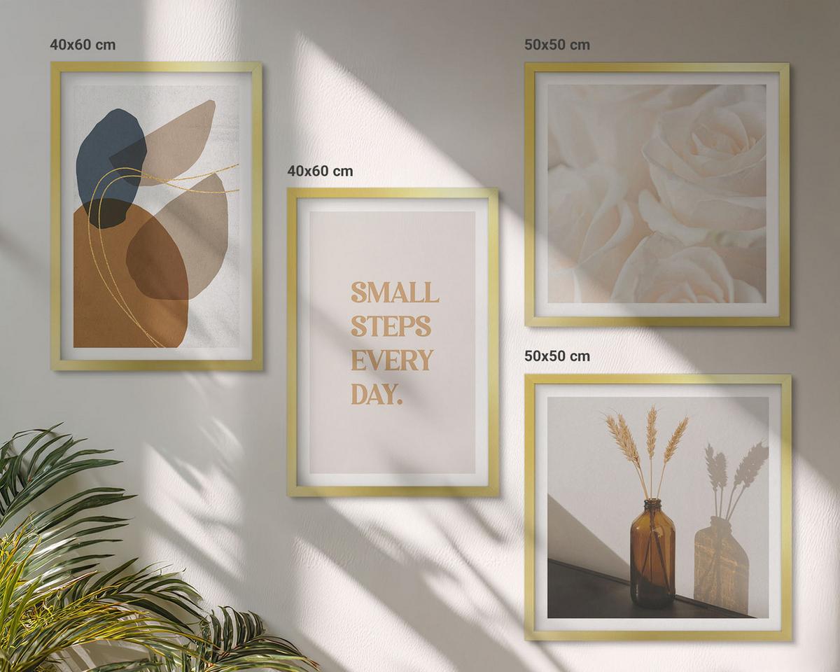 BILDER SET 4er Set - 50x50 cm & 40x60 cm Goldrahmen - Abstrakte Formen Akzente - Goldfarben, Kunststoff (50/50cm) - TULUP