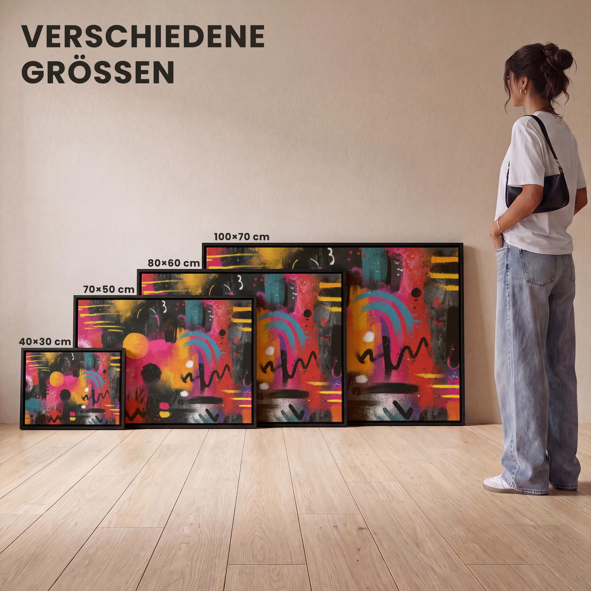 LEINWAND Bilder mit Rahmen - Farbflächen - Formen - Bunt - Abstrakt - 100x70 - Pink, Textil (100/70cm) - MuchoWow