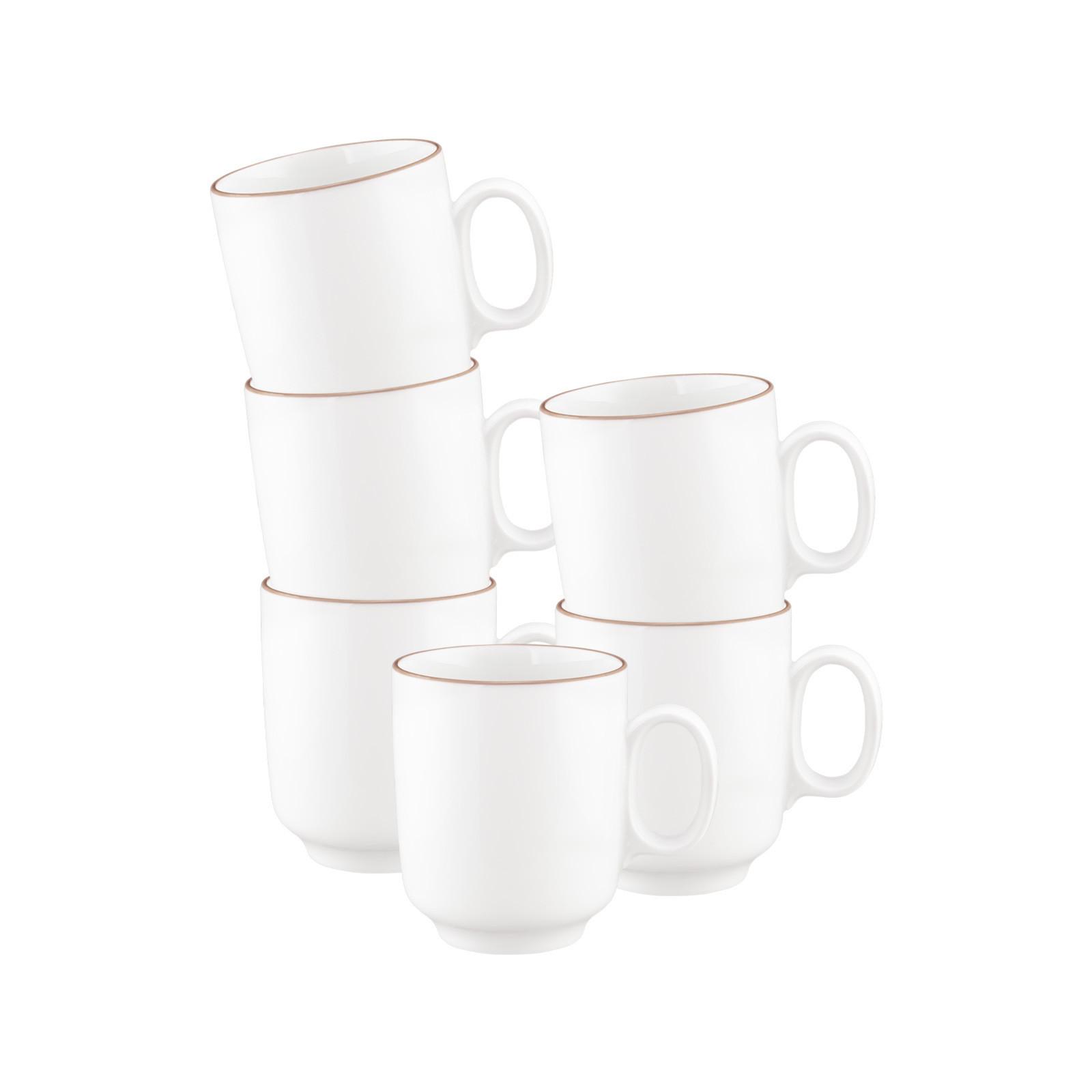 BECHER MIT HENKEL Sento Home Pure Lines Cocoa Brown 400 ml 6er Set - Hellbraun, Keramik (0.4L) - Seltmann Weiden