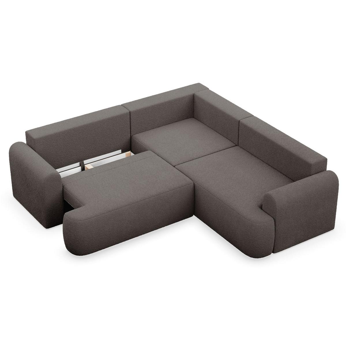 ECKSCHLAFSOFA Kaveo BRAUNER PLÜSCH universell mit Eckelement MIT BETTKASTEN - Schwarz/Braun, Kunststoff/Textil (245/245cm) - Selsey