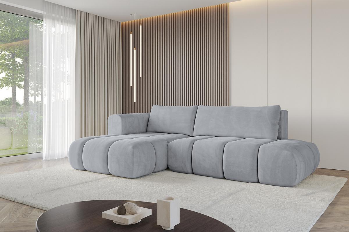 ECKSOFA Ottomane Links CLOUD-L 280x185x90 Hellgrau Velours - Hellgrau, Holzwerkstoff/Kunststoff (180/289cm) - ALTDECOR