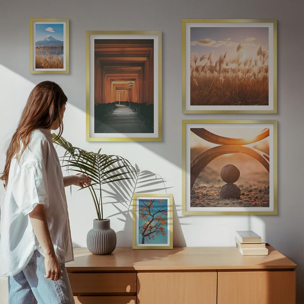 BILDER SET 5er Set - 50x50 cm & 20x30 cm & 40x60 cm Goldrahmen - Architektur der Küstenstädte - Goldfarben, Kunststoff (40/60cm) - TULUP