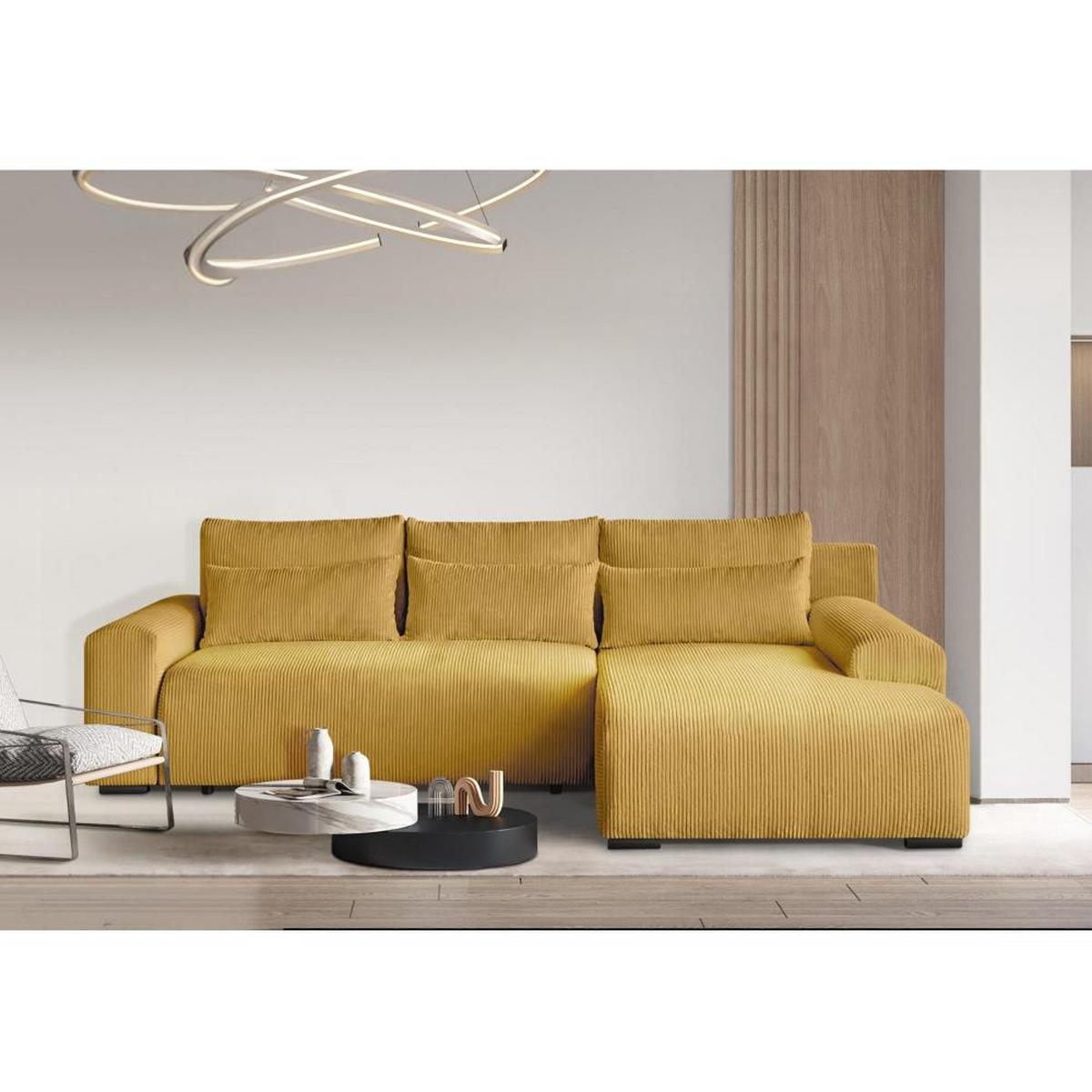 ECKSCHLAFSOFA Benny gelb rechts - Gelb/Schwarz, Kunststoff/Textil (271/185cm) - Beautysofa