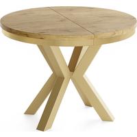 ESSTISCH Clara Gold runder ausziehbarer, Lancelot Eiche 120-200/120/76 cm - Eichefarben/Goldfarben, Holzwerkstoff/Metall (120/196/76cm) - WFL GROUP