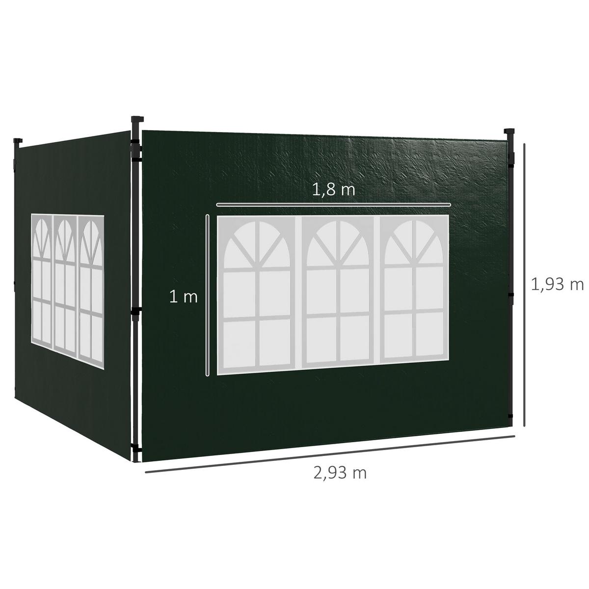 PAVILLON-SEITENTEILE 2 TLG. mit Fenster Dunkelgrün - Dunkelgrün, Kunststoff (1/193/293cm) - Outsunny