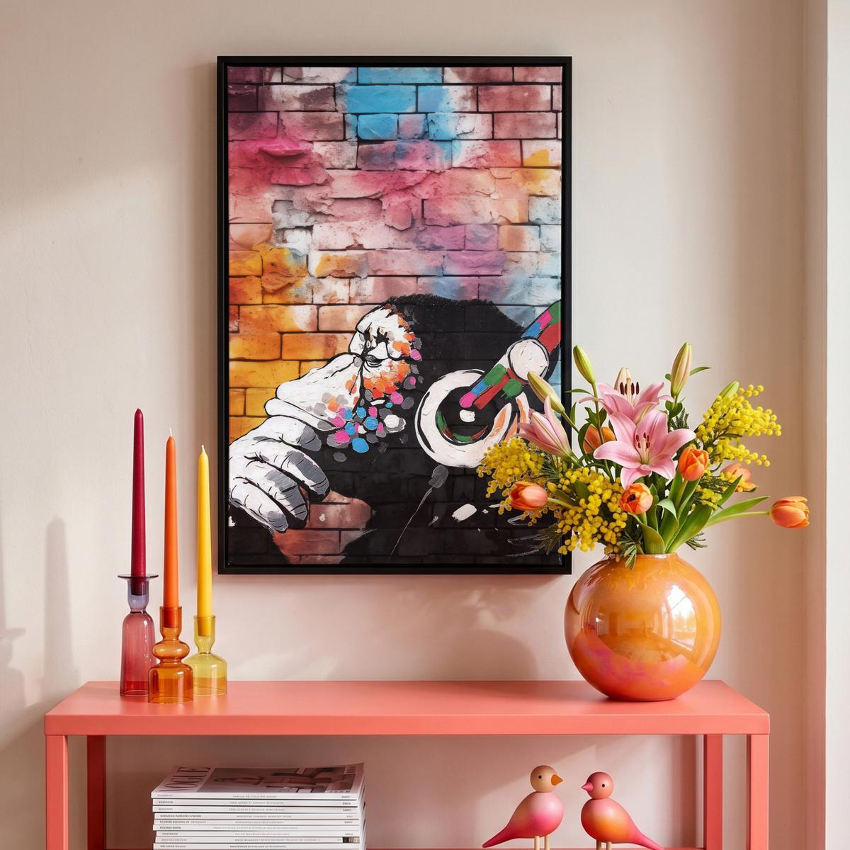 LEINWAND Bilder mit Rahmen - Affe - Graffiti - Musik - 40x60 - Multicolor, Textil (40/60cm) - MuchoWow