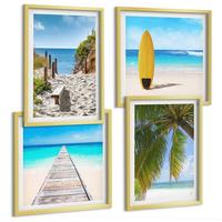 BILDER SET 4er Set - 50x50 cm & 40x60 cm Goldrahmen - Urlaubsblick Strand Palmen - Goldfarben, Kunststoff (50/50cm) - TULUP